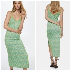 New Mango Chevron-Print Lurex Knit Midi Dress NWT Size 4 US / Small